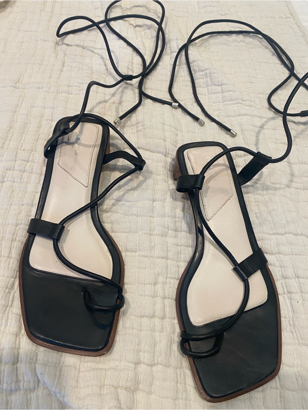 rag & bone Black Lace-Up Square Toe Strappy Sandals